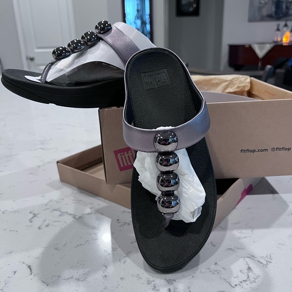 NWOT - Fitflop Rola pewter toe wedge sandal - Picture 5 of 7